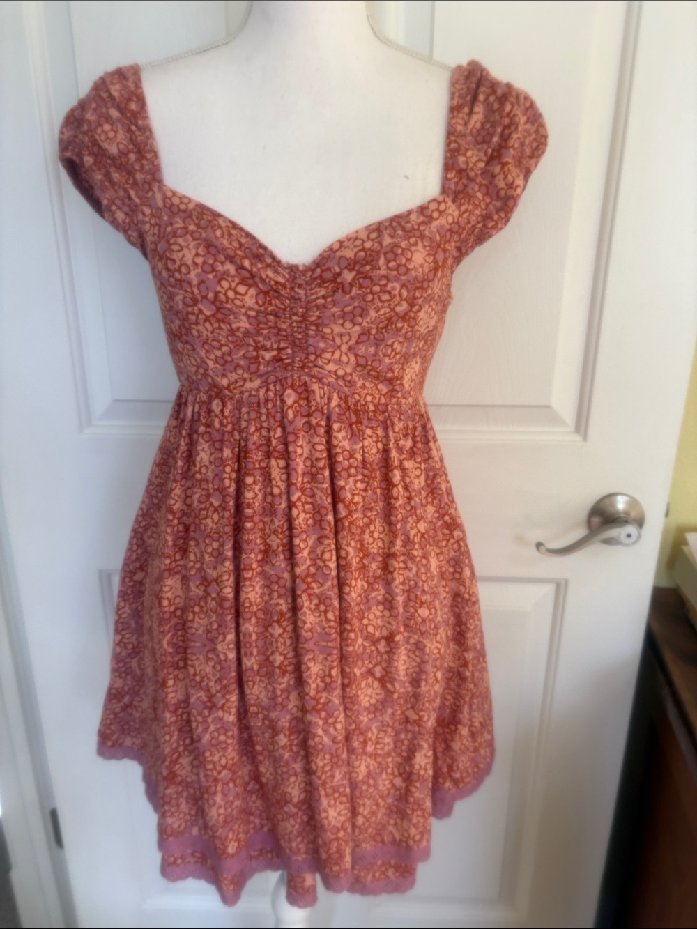 Free People Rust-Orange Floral Sweetheart Mini Dress